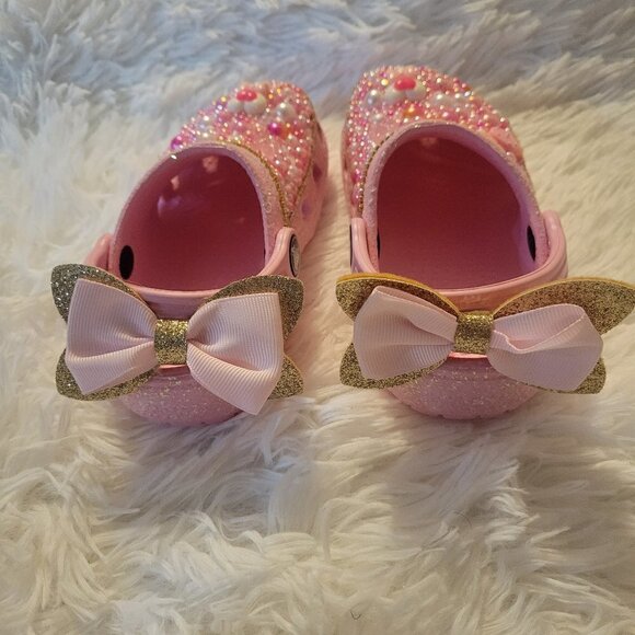 Custom Toddler Pink Tweed Glitter Crocs Pink & White Size C9 - Picture 4 of 9